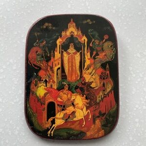 Russian Lacquer Miniature Board with Medieval Scene